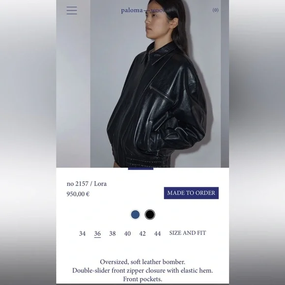 PALOMA WOOL LORA BLACK LEATHER BOMBER JACKET SIZE 36 (SMALL) - Picture 15 of 16